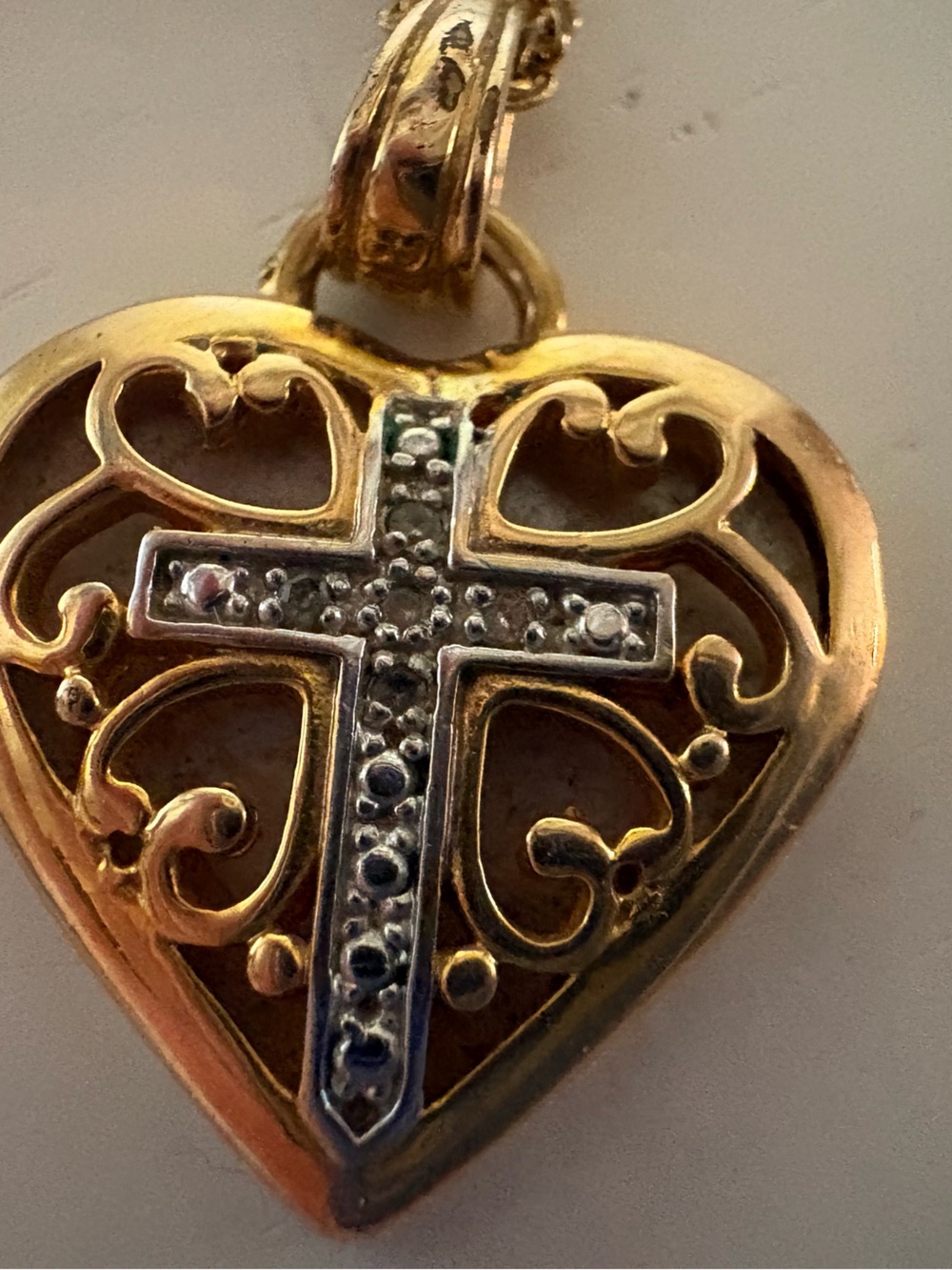 Gold Heart Pendant with Cross Accent writing on back daughter with nice chain